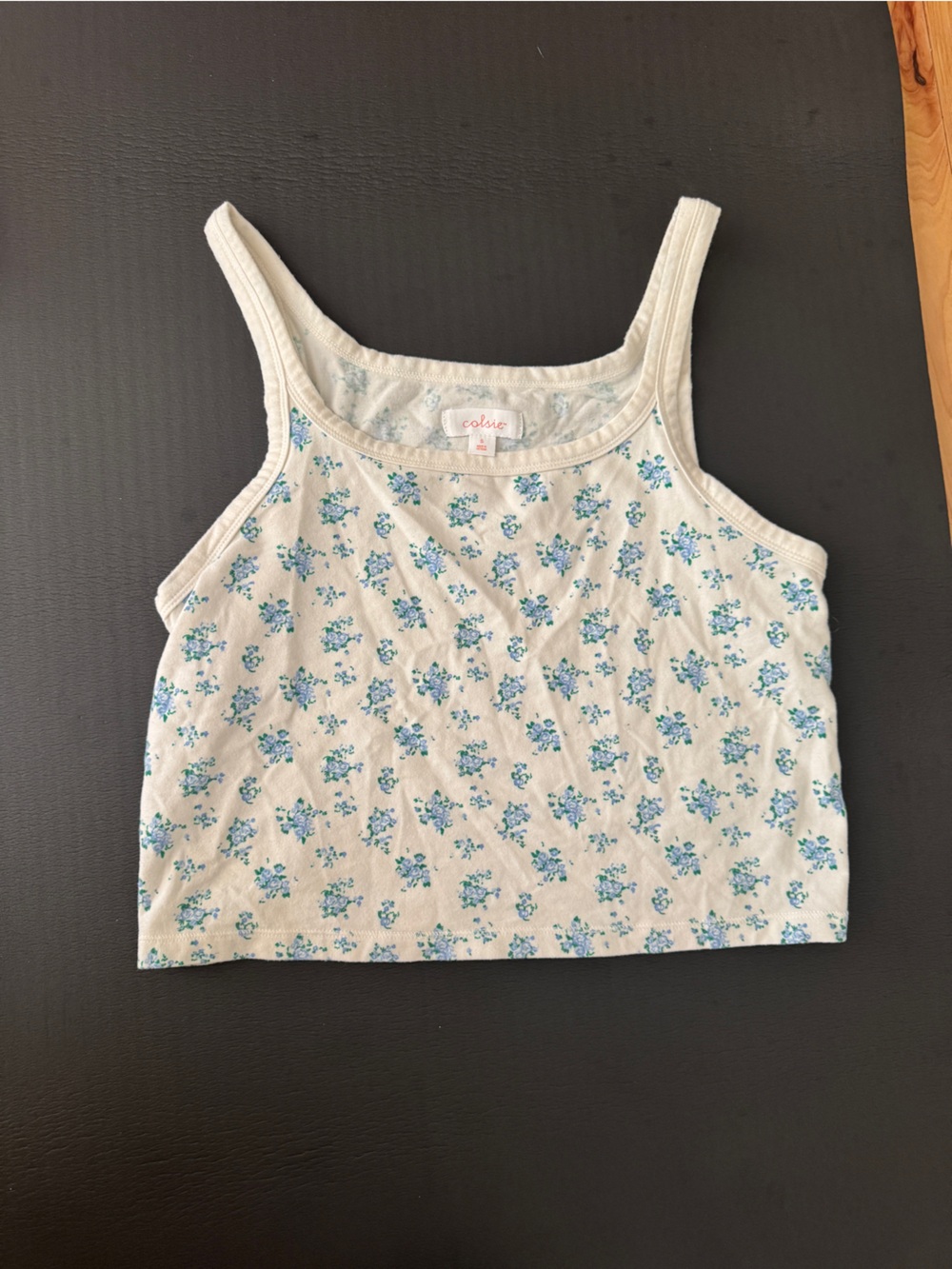 Colsie White Floral Crop Camisole with Blue Print